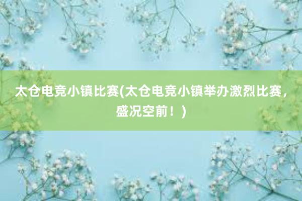 太仓电竞小镇比赛(太仓电竞小镇举办激烈比赛，盛况空前！)