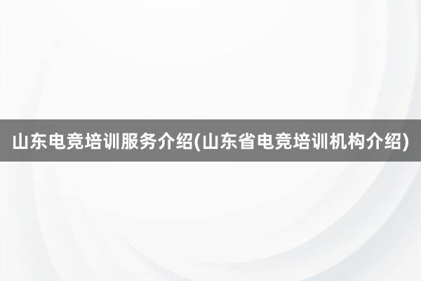 山东电竞培训服务介绍(山东省电竞培训机构介绍)