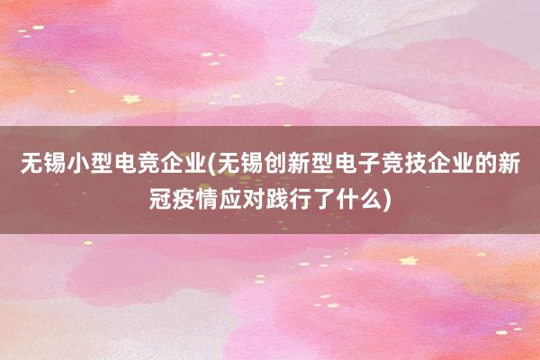 无锡小型电竞企业(无锡创新型电子竞技企业的新冠疫情应对践行了什么)