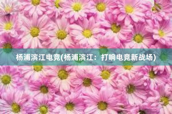 杨浦滨江电竞(杨浦滨江：打响电竞新战场)