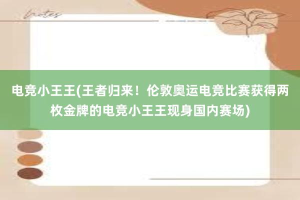 电竞小王王(王者归来！伦敦奥运电竞比赛获得两枚金牌的电竞小王王现身国内赛场)