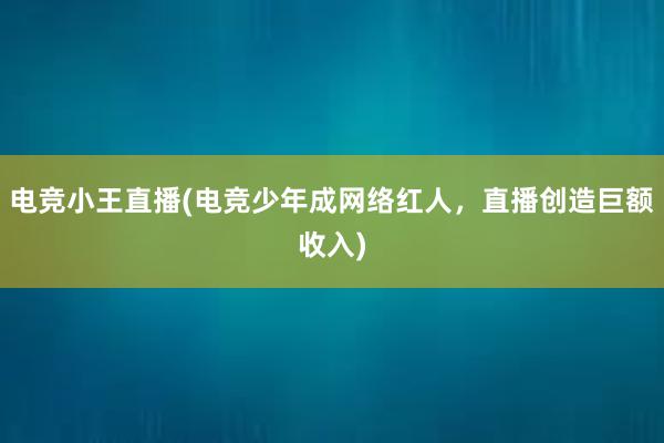 电竞小王直播(电竞少年成网络红人，直播创造巨额收入)