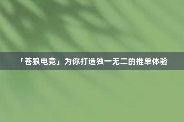 「苍狼电竞」为你打造独一无二的推单体验